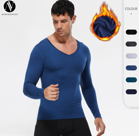 Wholesale Winter Fleece-Lined Men's V-Neck PRO Compression Training Long Sleeve High-Elastic Running Top - Custom OEM & ODM Solutions for Activewear Brands01511