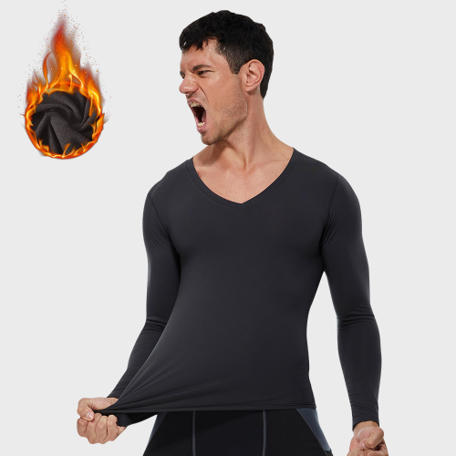 Wholesale Winter Fleece-Lined Men's V-Neck PRO Compression Training Long Sleeve High-Elastic Running Top - Custom OEM & ODM Solutions for Activewear Brands01511