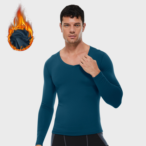 Wholesale Winter Fleece-Lined Men's V-Neck PRO Compression Training Long Sleeve High-Elastic Running Top - Custom OEM & ODM Solutions for Activewear Brands01511