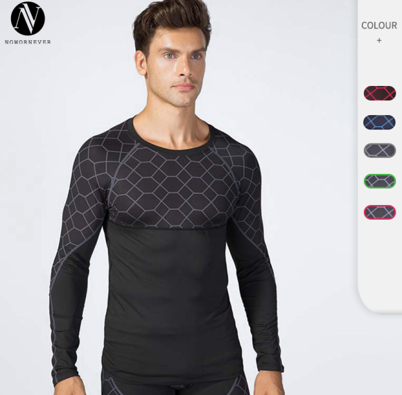 OEM & ODM Men's Fitness Printed Splicing Long Sleeve Sports Running Shirt - Quick-Dry, Moisture-Wicking High-Elastic Compression Apparel 4019 for Wholesale and Sourcing Agents