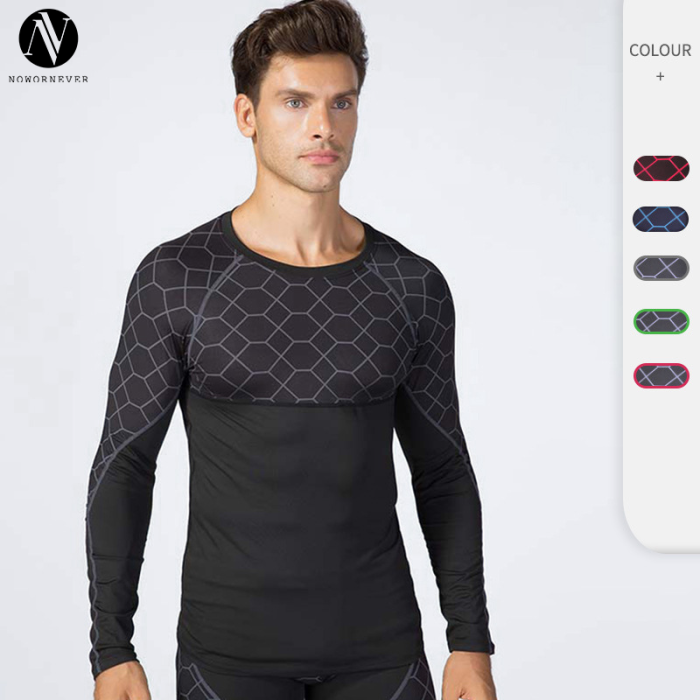 OEM & ODM Men's Fitness Printed Splicing Long Sleeve Sports Running Shirt - Quick-Dry, Moisture-Wicking High-Elastic Compression Apparel 4019 for Wholesale and Sourcing Agents