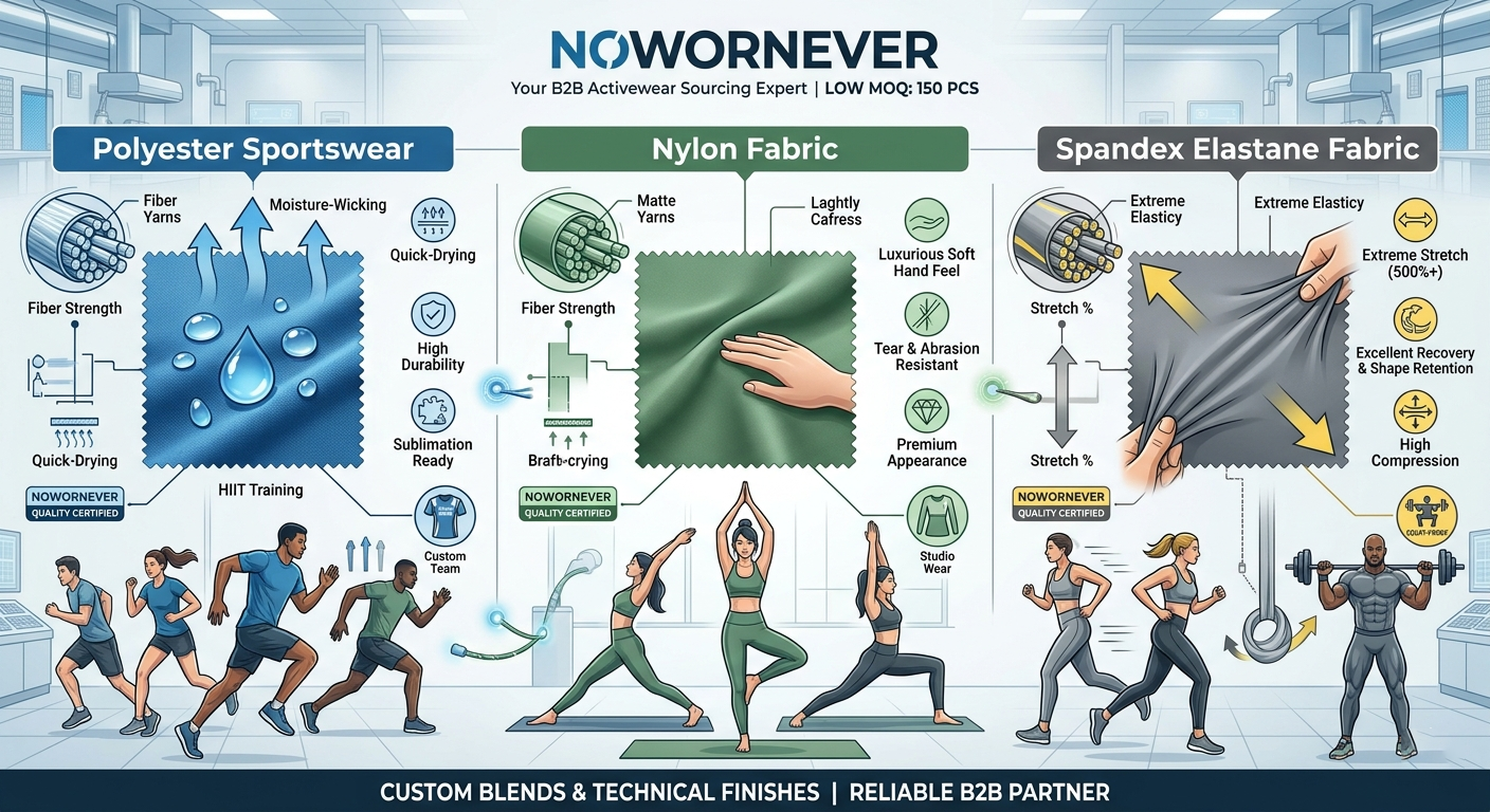The Ultimate B2B Guide to Polyester Sportswear, Nylon Fabric, and Spandex Elastane Fabric by NOWORNEVER