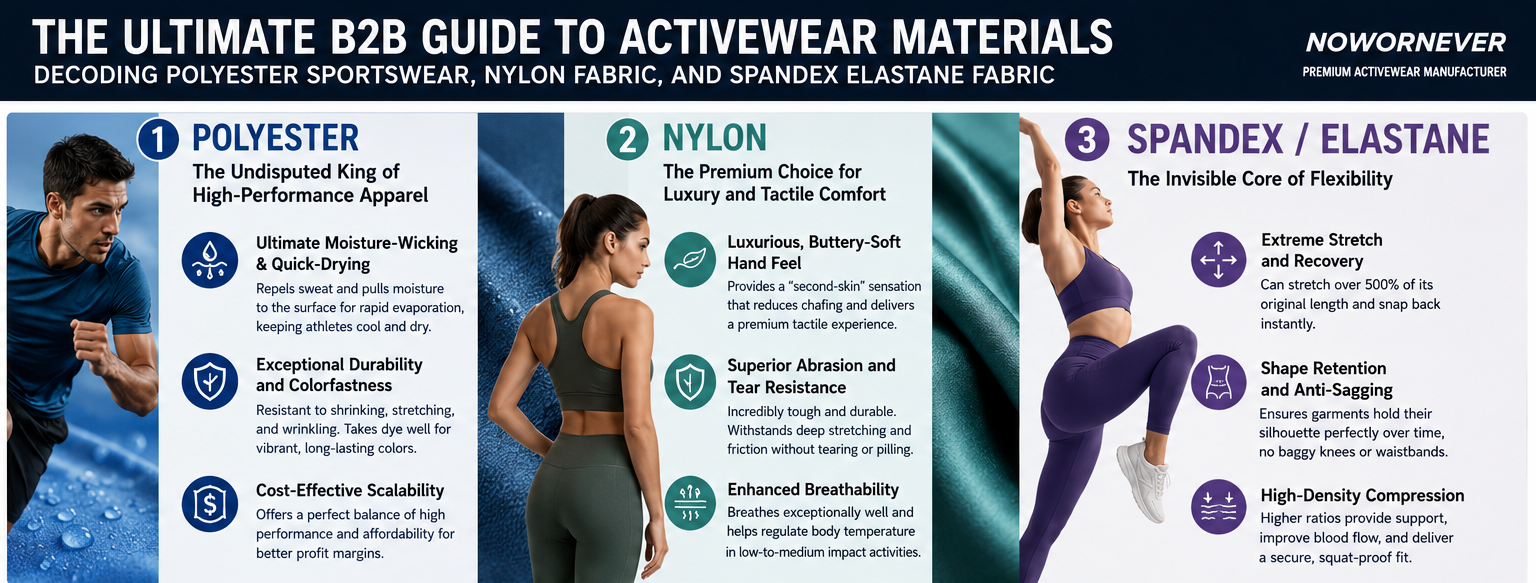 The Ultimate B2B Guide to Polyester Sportswear, Nylon Fabric, and Spandex Elastane Fabric by NOWORNEVER