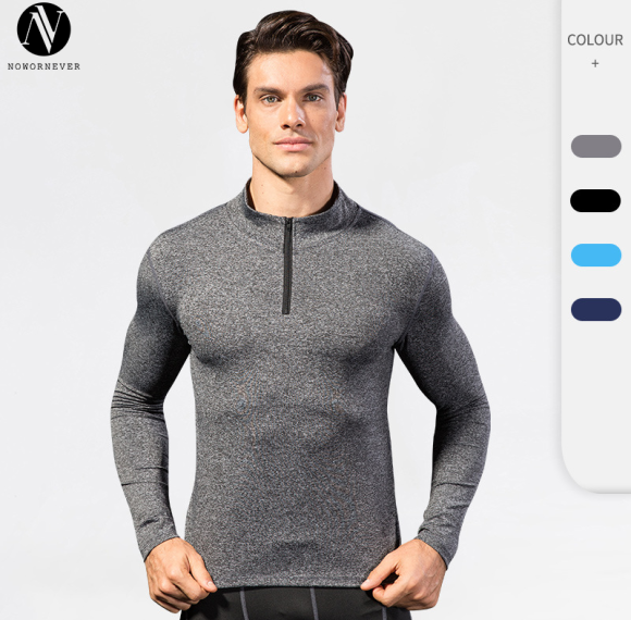 OEM/ODM Men's Autumn/Winter Sports Hoodie - High-Elastic Quick-Dry Long Sleeve Half-Zip Stand Collar for Fitness & Running - Wholesale & Sourcing Agents Available9004