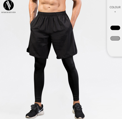 Men's Compression Fitness Pants - Fake Two-Piece Design for Running & Training | OEM, ODM, Wholesale Sourcing Agents - High-Elastic Quick-Dry Trousers 7010