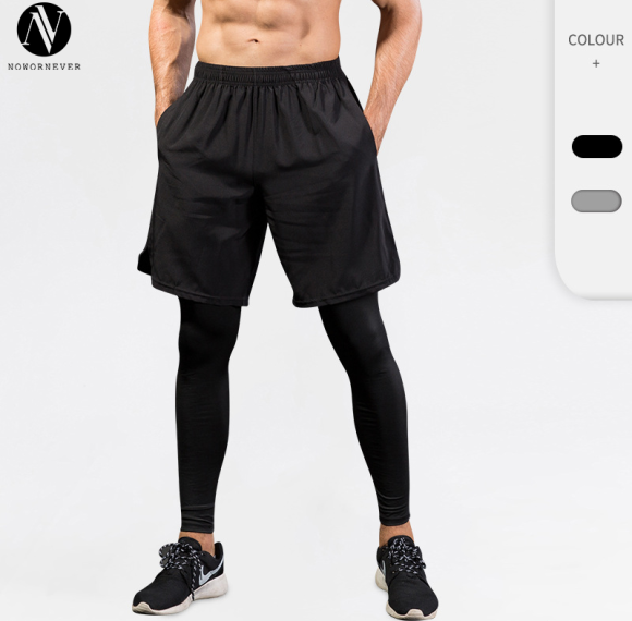 Men's Compression Fitness Pants - Fake Two-Piece Design for Running & Training | OEM, ODM, Wholesale Sourcing Agents - High-Elastic Quick-Dry Trousers 7010