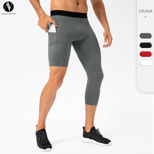 Men's Compression Single-Leg Fitness Pants with Pocket - OEM & ODM for Basketball Training - Quick-Dry 7/4 Sports Base Layer - Wholesale Available21329