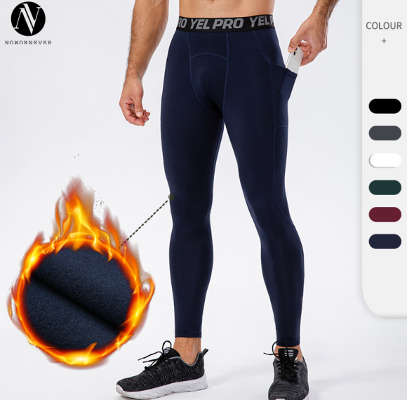 Wholesale & OEM Men's Winter Fleece-Lined Base Layer Training Pants with Pocket - High-Elastic Compression Running Long Pants | ODM Solutions for Activewear 11326