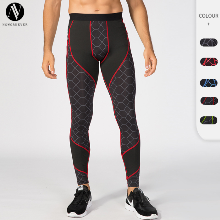OEM & ODM Men's Printed Splicing Fitness Long Pants - High-Elastic Compression Trousers for Sports Running | Quick-Dry & Moisture-Wicking - Wholesale Options Available4070