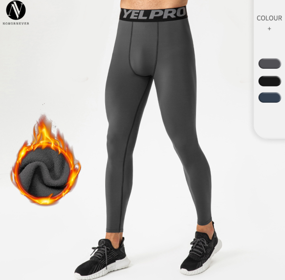 High-Elastic Winter Nylon Fleece-Lined Men's Compression Pants | OEM & ODM Available | Long Trousers for Fitness Training & Running Base Layer | Sourcing Agents Welcome | Style 21334