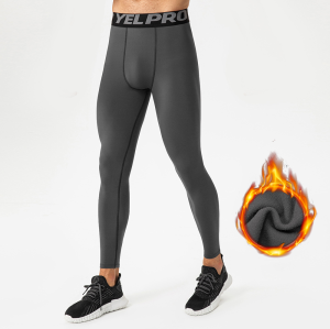 High-Elastic Winter Nylon Fleece-Lined Men's Compression Pants | OEM & ODM Available | Long Trousers for Fitness Training & Running Base Layer | Sourcing Agents Welcome | Style 21334