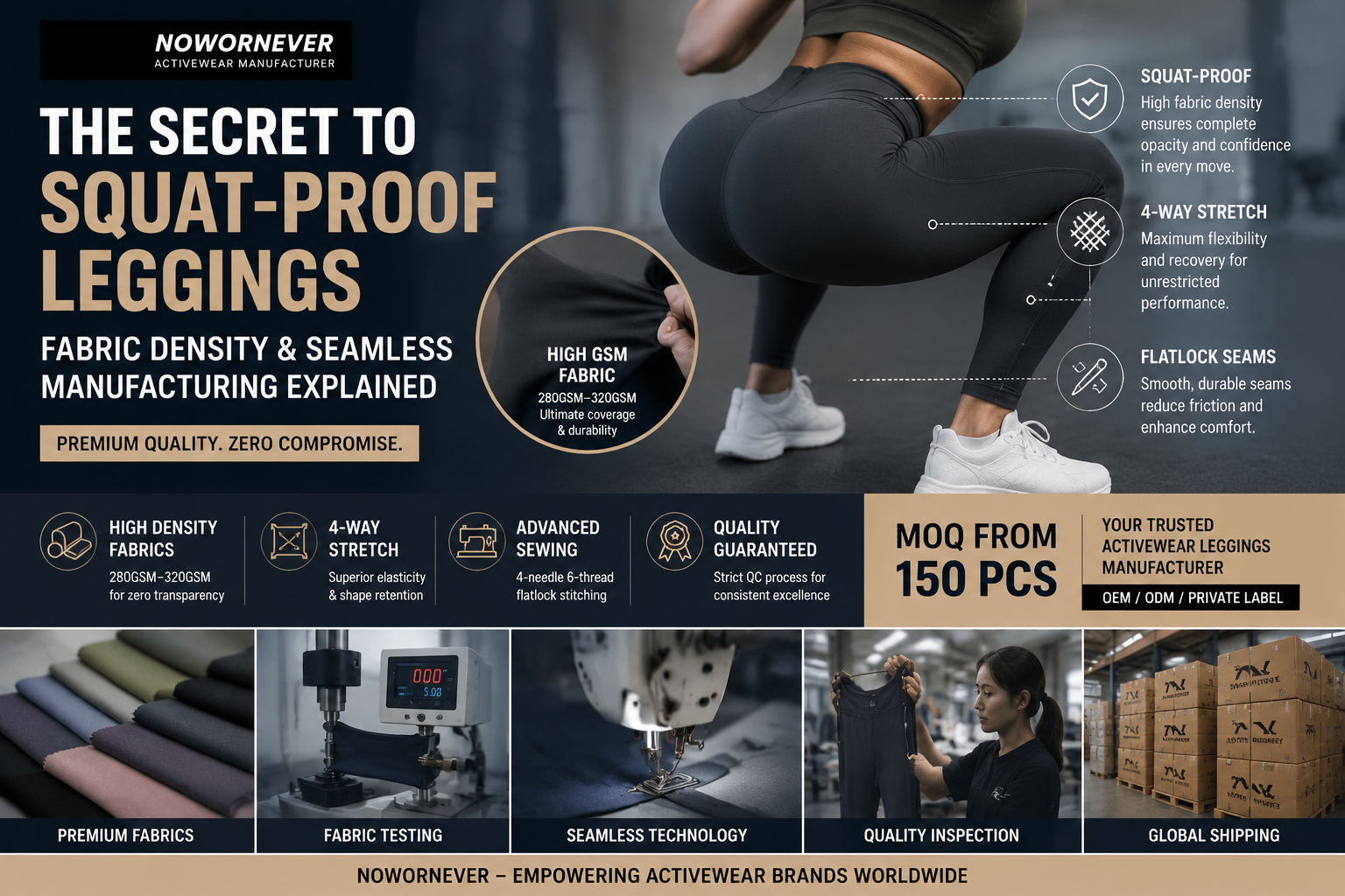 The Secret to Squat-Proof Leggings Wholesale: Fabric Density & Seamless Manufacturing by NOWORNEVER