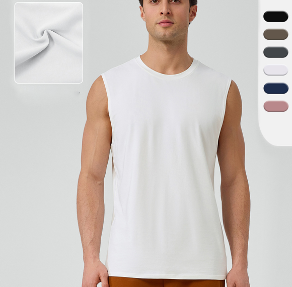 Wholesale Men's Loose Sports Vest - Modal Cooling Fabric, Breathable Wide-Strap Sleeveless Design for Fitness and Outdoor Running - OEM & ODM Available!51118