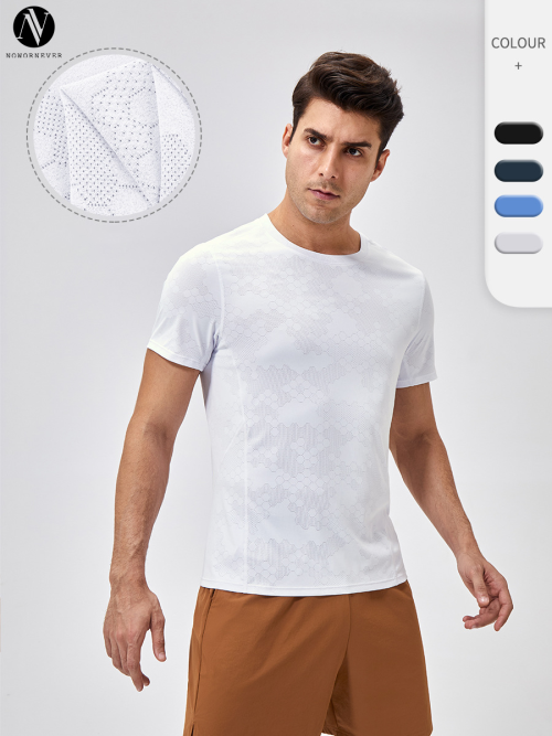 Men's Summer Fitness Short Sleeve Breathable Sports Running T-Shirt Slim Fit Round Neck Outdoor Training Quick-Dry Top 41229