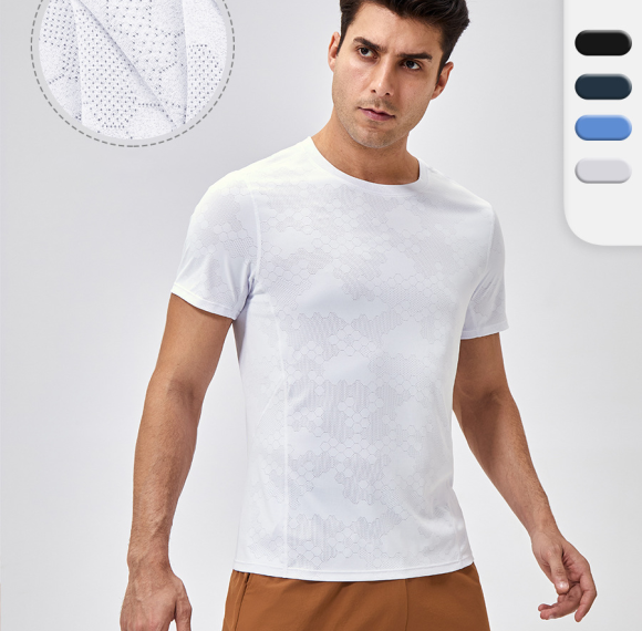 Men's Summer Fitness Short Sleeve Breathable Sports Running T-Shirt Slim Fit Round Neck Outdoor Training Quick-Dry Top 41229