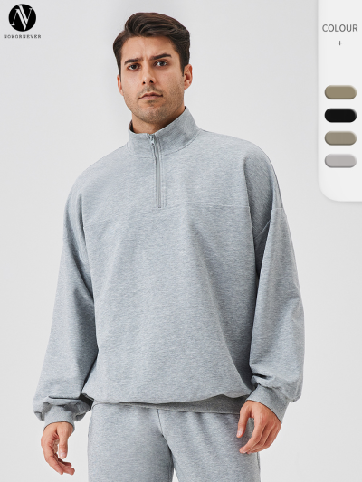 Men's Autumn/Winter Sports Hoodie - Loose Stand Collar, Half-Zip Long Sleeve for Casual Training | OEM, ODM, Wholesaling Available for Fitness Wear 41521