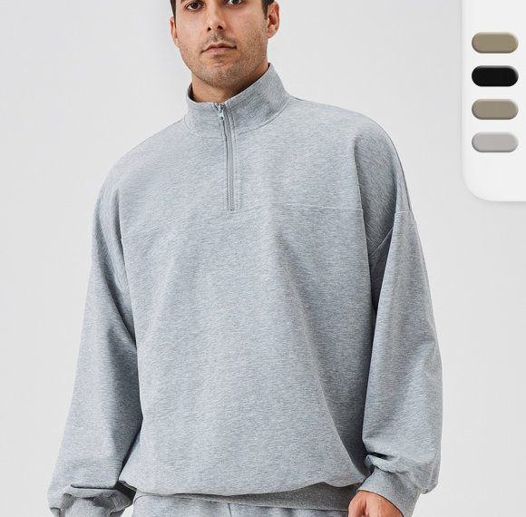 Men's Autumn/Winter Sports Hoodie - Loose Stand Collar, Half-Zip Long Sleeve for Casual Training | OEM, ODM, Wholesaling Available for Fitness Wear 41521