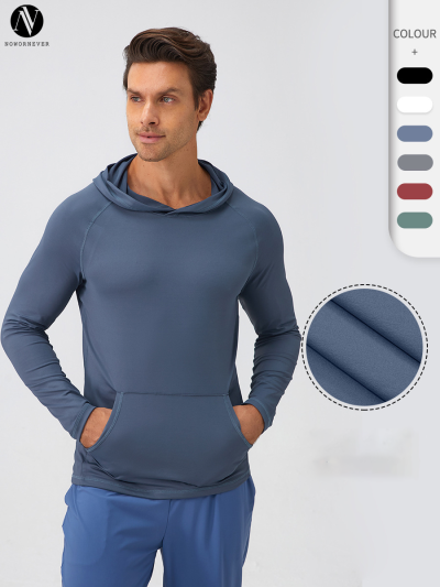 Wholesale Men's Autumn/Winter Sports Hoodie - Quick-Dry Moisture-Wicking Fitness Top, Slim-Fit Long Sleeve for Running & Training, OEM/ODM Services Offered - Style 31518