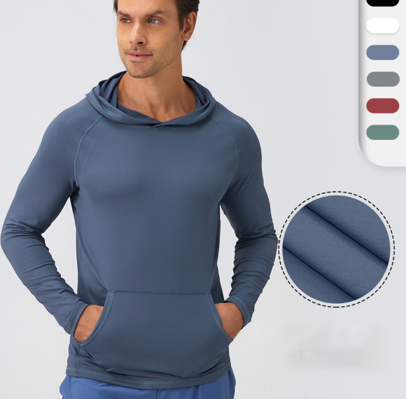 Wholesale Men's Autumn/Winter Sports Hoodie - Quick-Dry Moisture-Wicking Fitness Top, Slim-Fit Long Sleeve for Running & Training, OEM/ODM Services Offered - Style 31518