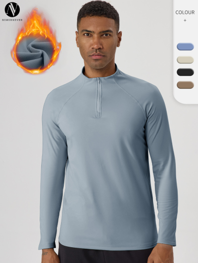 Custom OEM/ODM Men's Autumn/Winter Fleece-Lined Half-Zip Thermal Long Sleeve Sportswear (51526) | High-Performance Outdoor, Running, Cycling & Fitness Apparel Manufacturing | Wholesale Bulk Orders & Private Label Solutions for Global Brands, Distributors & Sourcing Agents.