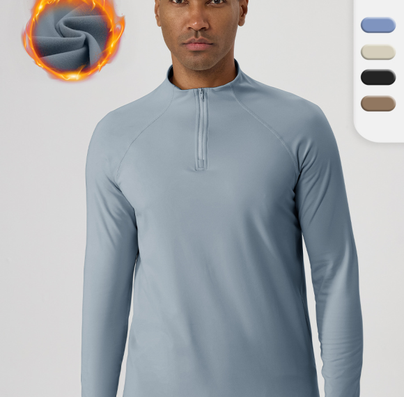 Custom OEM/ODM Men's Autumn/Winter Fleece-Lined Half-Zip Thermal Long Sleeve Sportswear (51526) | High-Performance Outdoor, Running, Cycling & Fitness Apparel Manufacturing | Wholesale Bulk Orders & Private Label Solutions for Global Brands, Distributors & Sourcing Agents.