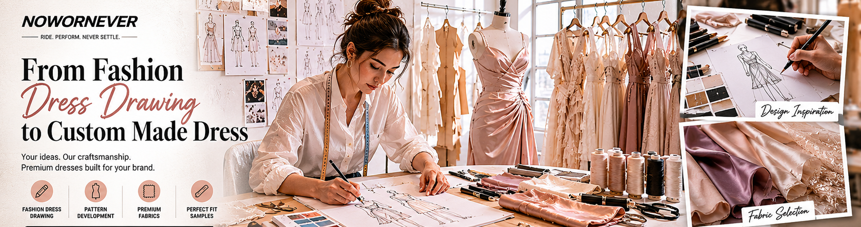 Custom Dress Manufacturers in 2026 How NOWORNEVER Transforms Fashion Dress Drawing Into Premium Custom Made Dress Collections