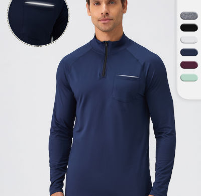 Men's Fitness Stand Collar Half-Zip Reflective Quick-Dry Running Long Sleeve Top 31519 | Your Trusted OEM ODM Sportswear & Activewear Manufacturer | Private Label & Contract Manufacturing for Global Brands, Wholesalers, Importers. Bulk Orders Welcome