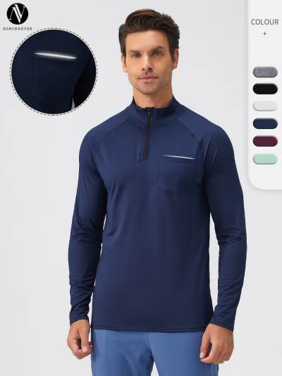 Men's Fitness Stand Collar Half-Zip Reflective Quick-Dry Running Long Sleeve Top 31519 | Your Trusted OEM ODM Sportswear & Activewear Manufacturer | Private Label & Contract Manufacturing for Global Brands, Wholesalers, Importers. Bulk Orders Welcome