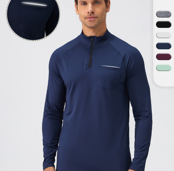 Men's Fitness Stand Collar Half-Zip Reflective Quick-Dry Running Long Sleeve Top 31519 | Your Trusted OEM ODM Sportswear & Activewear Manufacturer | Private Label & Contract Manufacturing for Global Brands, Wholesalers, Importers. Bulk Orders Welcome