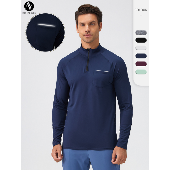 Men's Fitness Stand Collar Half-Zip Reflective Quick-Dry Running Long Sleeve Top 31519 | Your Trusted OEM ODM Sportswear & Activewear Manufacturer | Private Label & Contract Manufacturing for Global Brands, Wholesalers, Importers. Bulk Orders Welcome