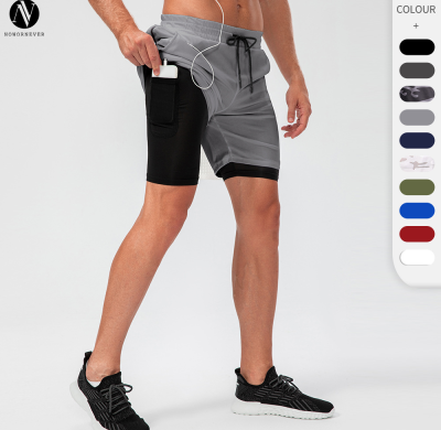 Men's Double Layer Fitness Shorts OEM/ODM/Wholesale Supplier | Quick-Dry Running Sports Pants Manufacturer with Earphone Hole for Brands & Importers | Custom ProductionD13014