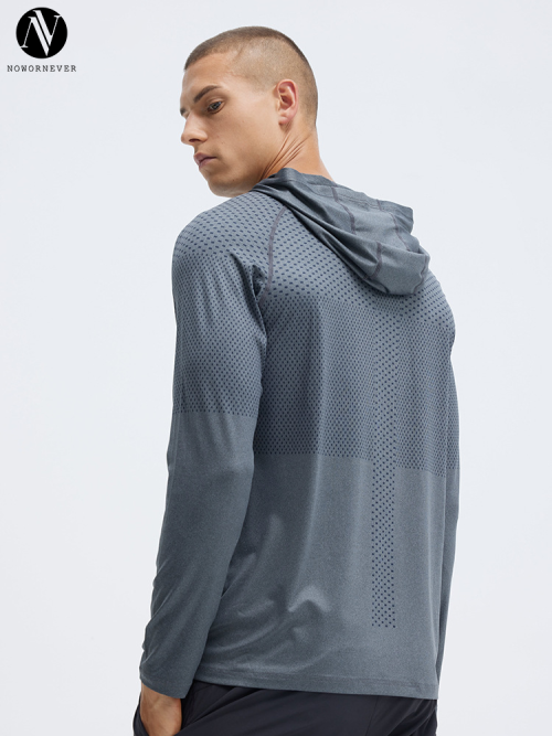 Men's Cationic Quick Dry Fitness Long Sleeve ODM OEM Custom Manufacturing Elastic Hooded Running Cycling Sports Top Factory Direct Wholesale Supply for Importers.AL16813