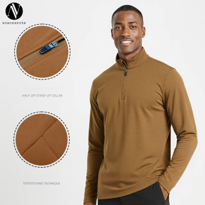 Men's Half-Zip Long Sleeve Fitness T-Shirt OEM ODM Manufacturer for Quick-Dry Breathable Running Training Sports Apparel Wholesale SupplyAL68170