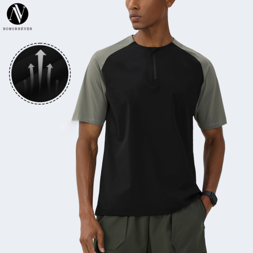 Unisex Quick-Dry Outdoor Sports T-Shirt OEM ODM Manufacturer, Sun Protection Half-Zip Color-Block Short Sleeve Slim Fit Activewear Bulk Supply.68121
