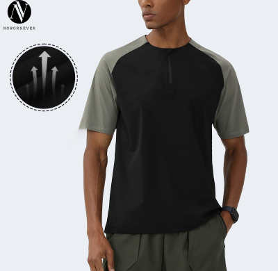 Unisex Quick-Dry Outdoor Sports T-Shirt OEM ODM Manufacturer, Sun Protection Half-Zip Color-Block Short Sleeve Slim Fit Activewear Bulk Supply.68121