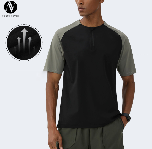 Unisex Quick-Dry Outdoor Sports T-Shirt OEM ODM Manufacturer, Sun Protection Half-Zip Color-Block Short Sleeve Slim Fit Activewear Bulk Supply.68121
