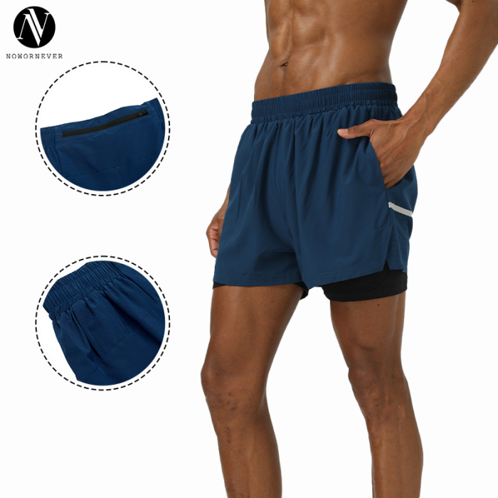 Double Layer 2-in-1 Sports Shorts OEM ODM Wholesale Supplier for Elastic Breathable Reflective Running Marathon Training Fitness Wear Manufacturing & Private Label SolutionsB81
