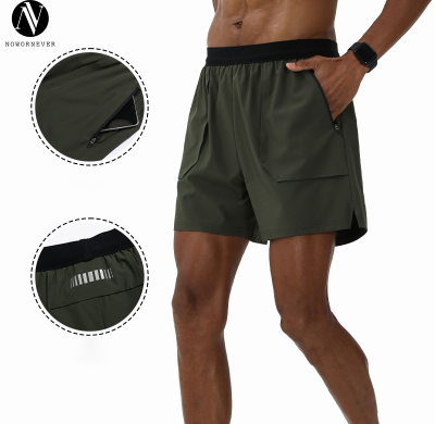 Cross-Border New Style Fake Two-Piece Sports Shorts with Towel Loop Zipper Pocket Breathable Comfortable Reflective Strip Running ShortsB99