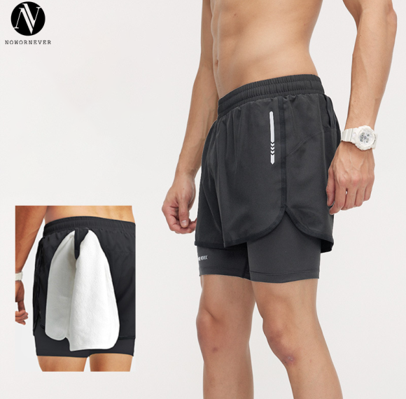 Men's Quick-Dry Compression Sports Shorts OEM ODM Wholesale Supplier for Breathable Running & Fitness Apparel with Fake Two-Piece Design.B01A