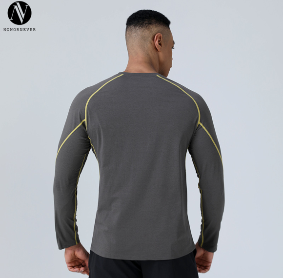 Men's Outdoor Sports Quick-Dry Long Sleeve Top OEM ODM Wholesale Manufacturer for Running & Cycling Apparel, Sorona Breathable Fitness Jersey ProductionAL68137