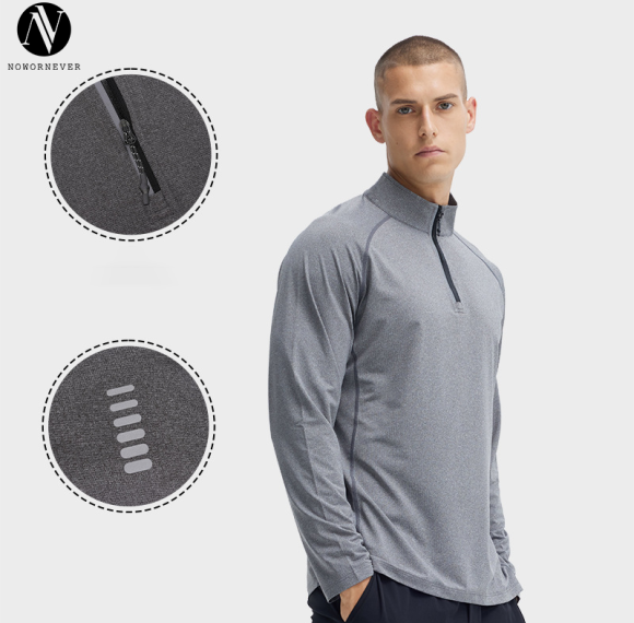 Men's Half-Zip Running Top Long Sleeve Quick-Dry Compression Stand Collar, OEM/ODM Sportswear Manufacturer & Wholesale Supplier for Gym Training Wear Brands