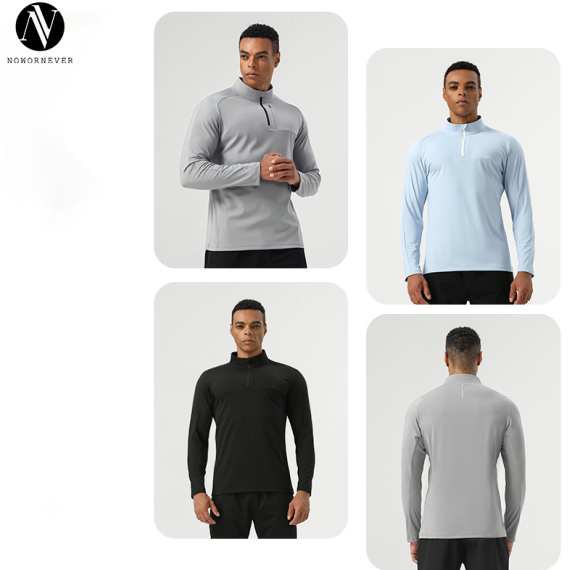 Men's Running Long Sleeve Top Wholesale Private Label Supplier for Stand Collar Half-Zip High-Elastic Nylon Sportswear Contract ManufacturingAL16883