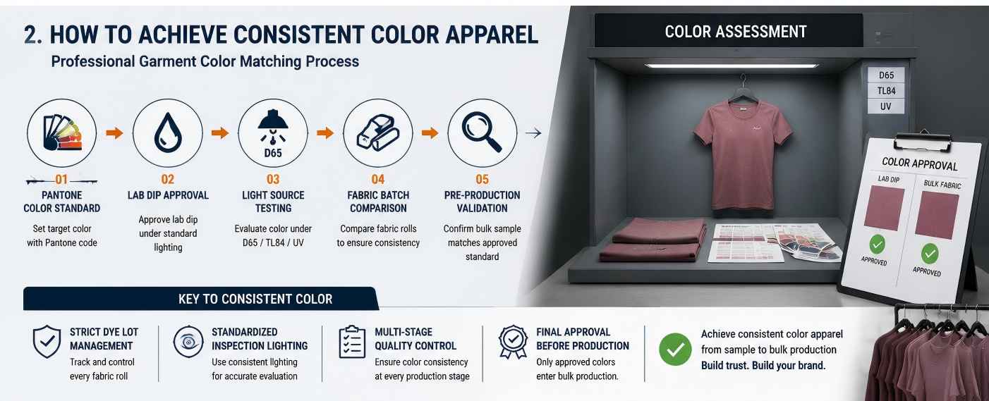 Preventing Color Differences Between Samples and Bulk Orders Consistent Color Apparel, Garment Color Matching, and Dye Lot Variations in Sportswear Manufacturing