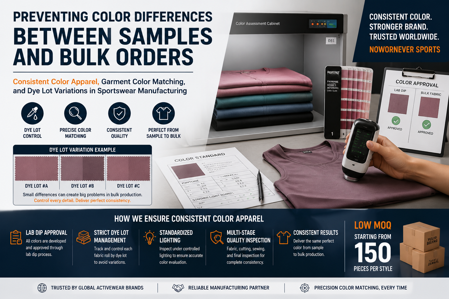 Preventing Color Differences Between Samples and Bulk Orders: Consistent Color Apparel, Garment Color Matching, and Dye Lot Variations in Sportswear Manufacturing