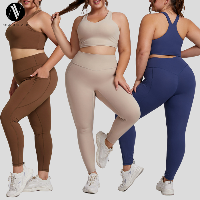 OEM/ODM Plus-Size Yoga Set & Gym Wear Manufacturer, Wholesale Custom Nude-Feel High-Waist Activewear Two-Piece with Pockets.F209-210