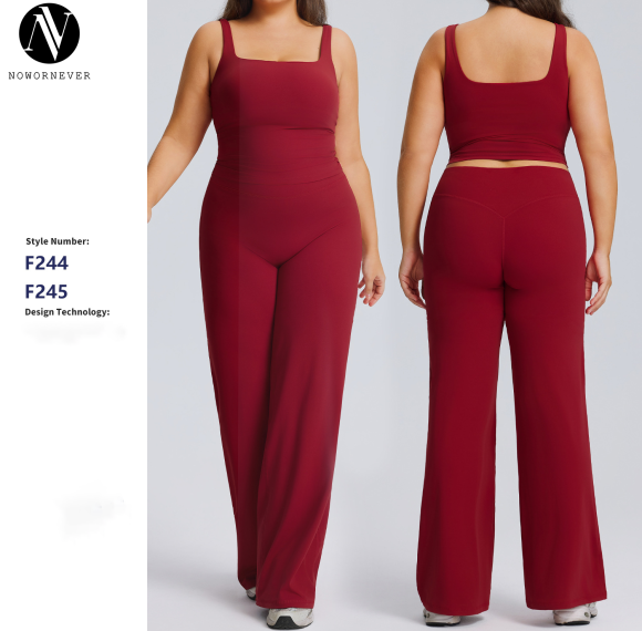 Plus Size Straight-Leg Yoga Set | OEM ODM Activewear Manufacturer & Wholesale Supplier for Women's High-Stretch, Quick-Dry Gym & Outdoor Fitness WearF244-245plus