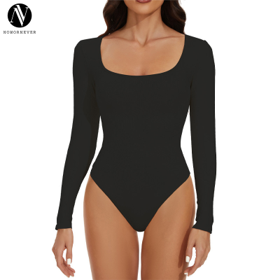 Solid Color Seamless Bodysuit OEM/ODM Contract Manufacturing | High-Stretch Square Neck Long Sleeve Butt-Lift Shapewear for Brands, Retailers & Sourcing Agents.DG0834
