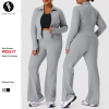 ODM Plus Size Activewear Set Supplier | Custom Butt-Lift High-Stretch Flared Pants & Stand Collar Jacket with Milk Silk FabricP02517