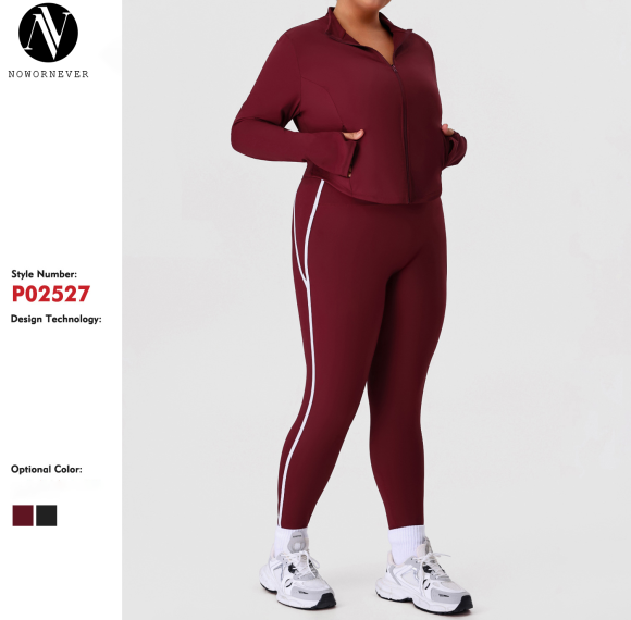 Plus Size Nude-Feel Yoga Set OEM ODM Manufacturer & Wholesale Supplier | High-Waist Slim Fit Activewear with Stand Collar Jacket & 7/8 Pants for Brands | Custom Apparel ProductionP02527