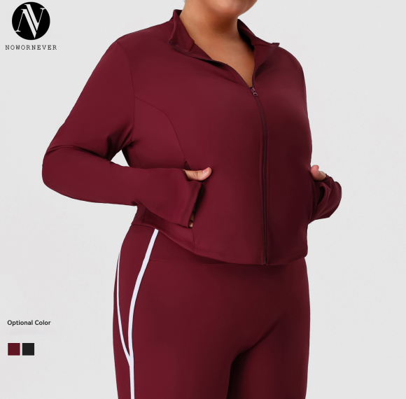 Sourcing Agent & ODM Supplier for Plus Size Stand Collar Windproof Yoga Jackets | Contract Manufacturing of Sports & Gym Fitness Wear with Custom DesignP02527-W
